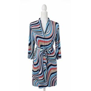 Sandra Darren Women's Large Multi-Color V-Neck Print Midi dress